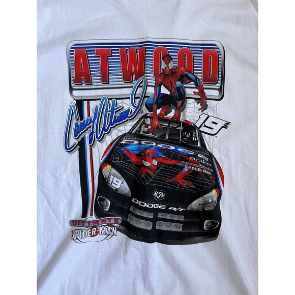 VINTAGE NASCAR SPIDERMAN CASEY ATWOOD WHITE T SHIRT SIZE LARGE 2001 CHASE AUTH - Picture 6 of 9